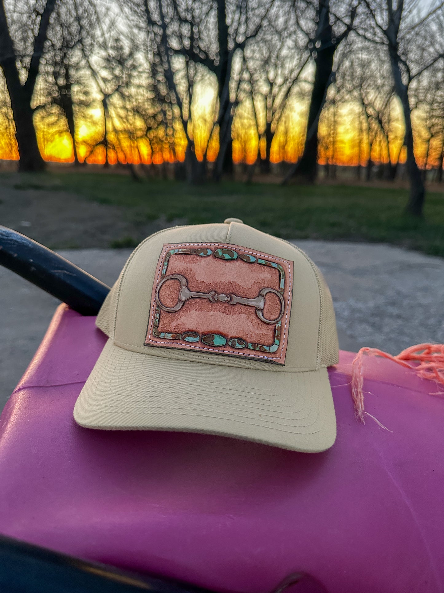 Snaffle Bit Hand Tooled Low Profile Trucker Cap