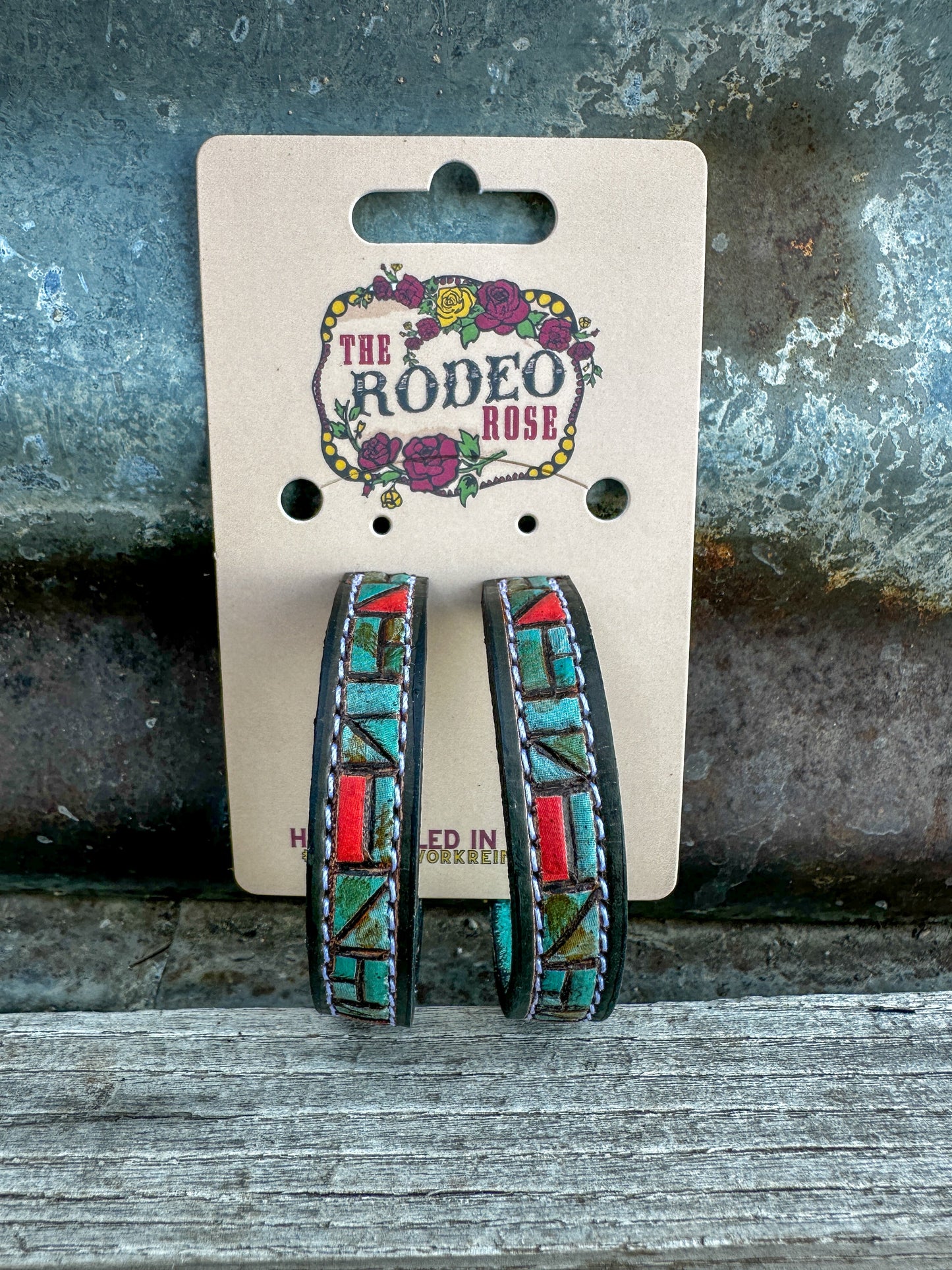 Mosaic Turquoise Vera Hoop Earrings 50mm