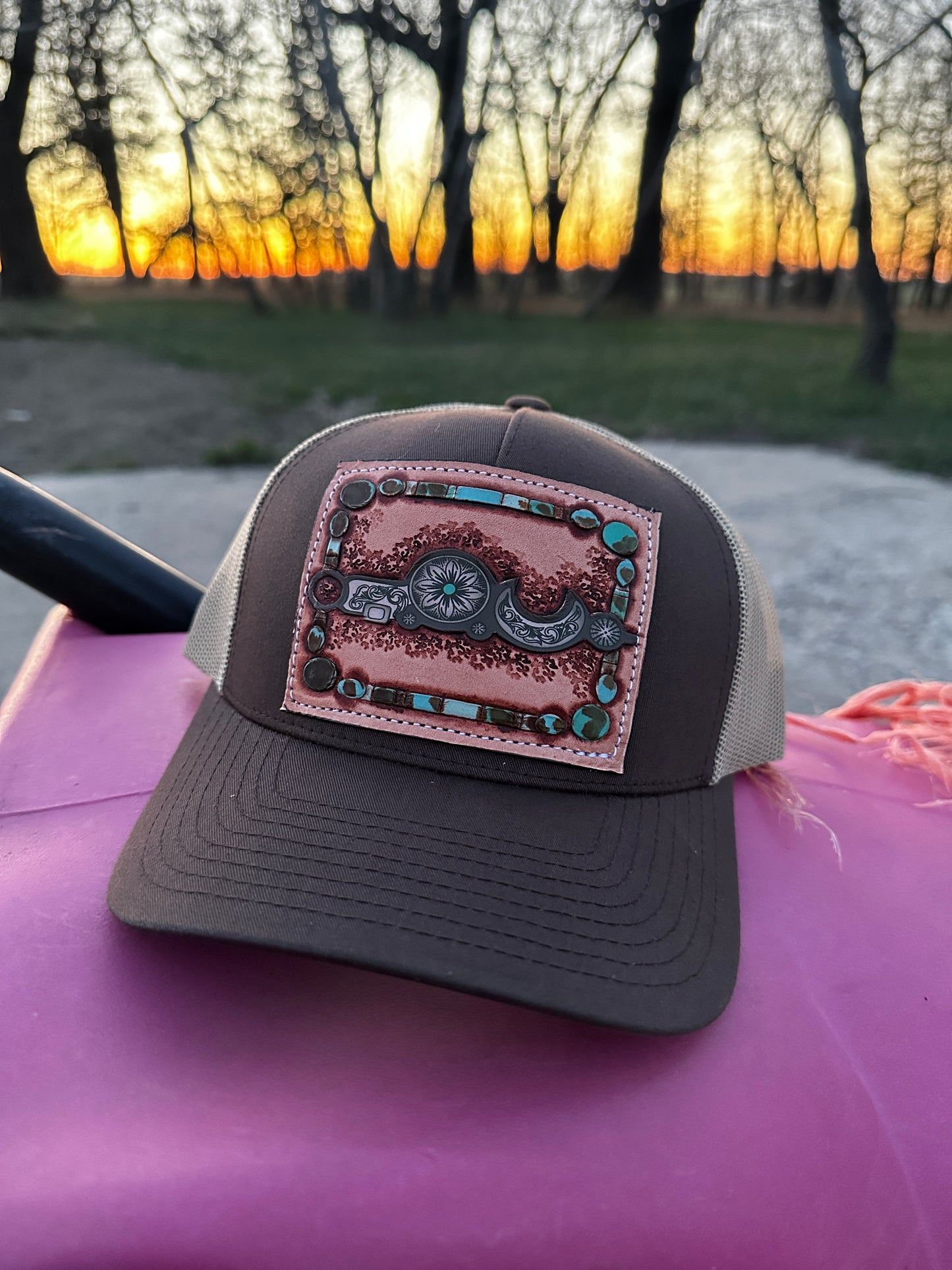 Bridle Bit Hand Tooled Low Profile Trucker Cap