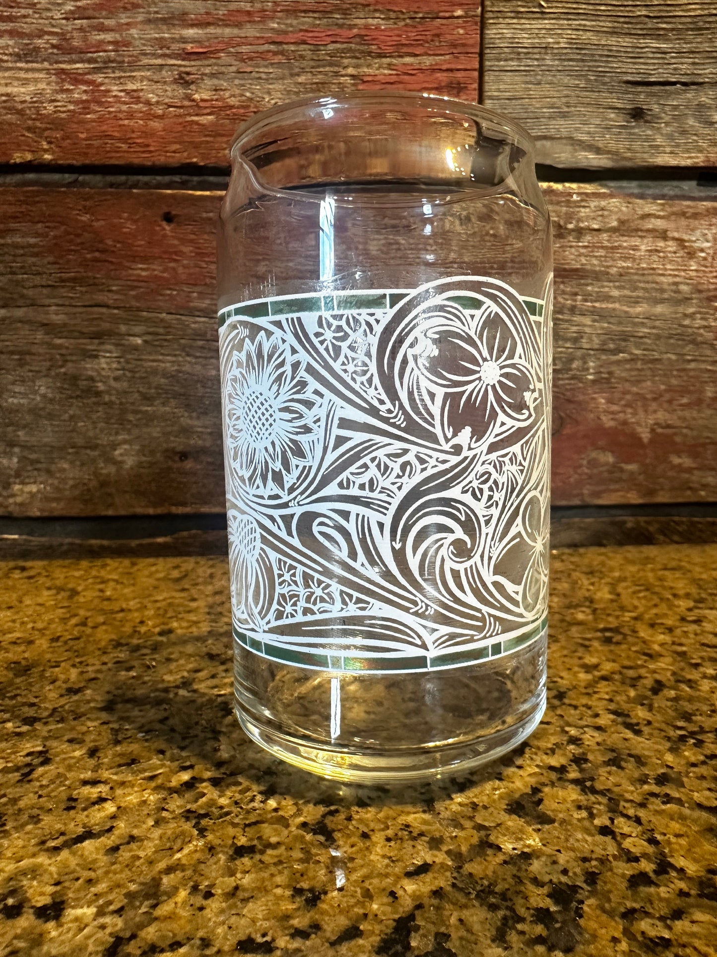 Can Glass Floral Leather Tooled