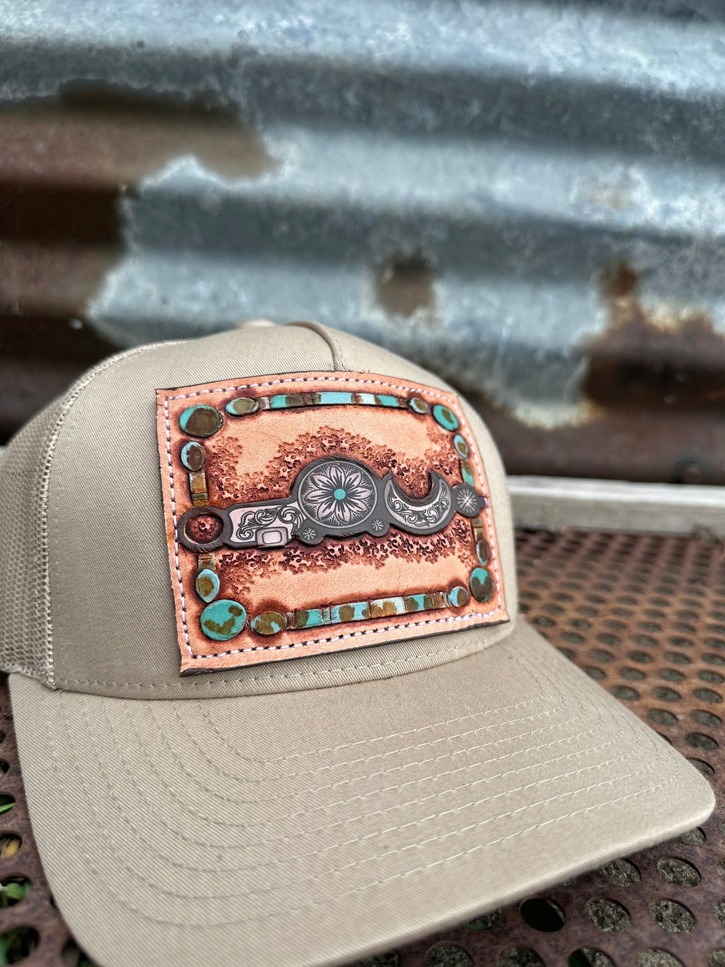 Bridle Bit Hand Tooled Low Profile Trucker Cap